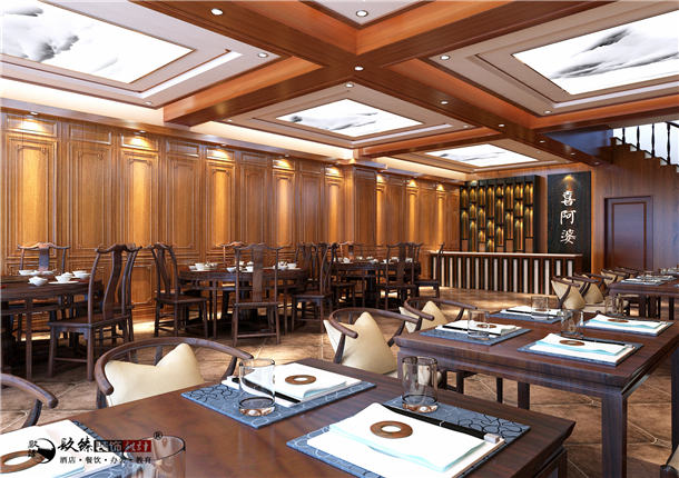 乌海喜阿婆连锁餐厅装修设计|古典元素中植入现代文化感